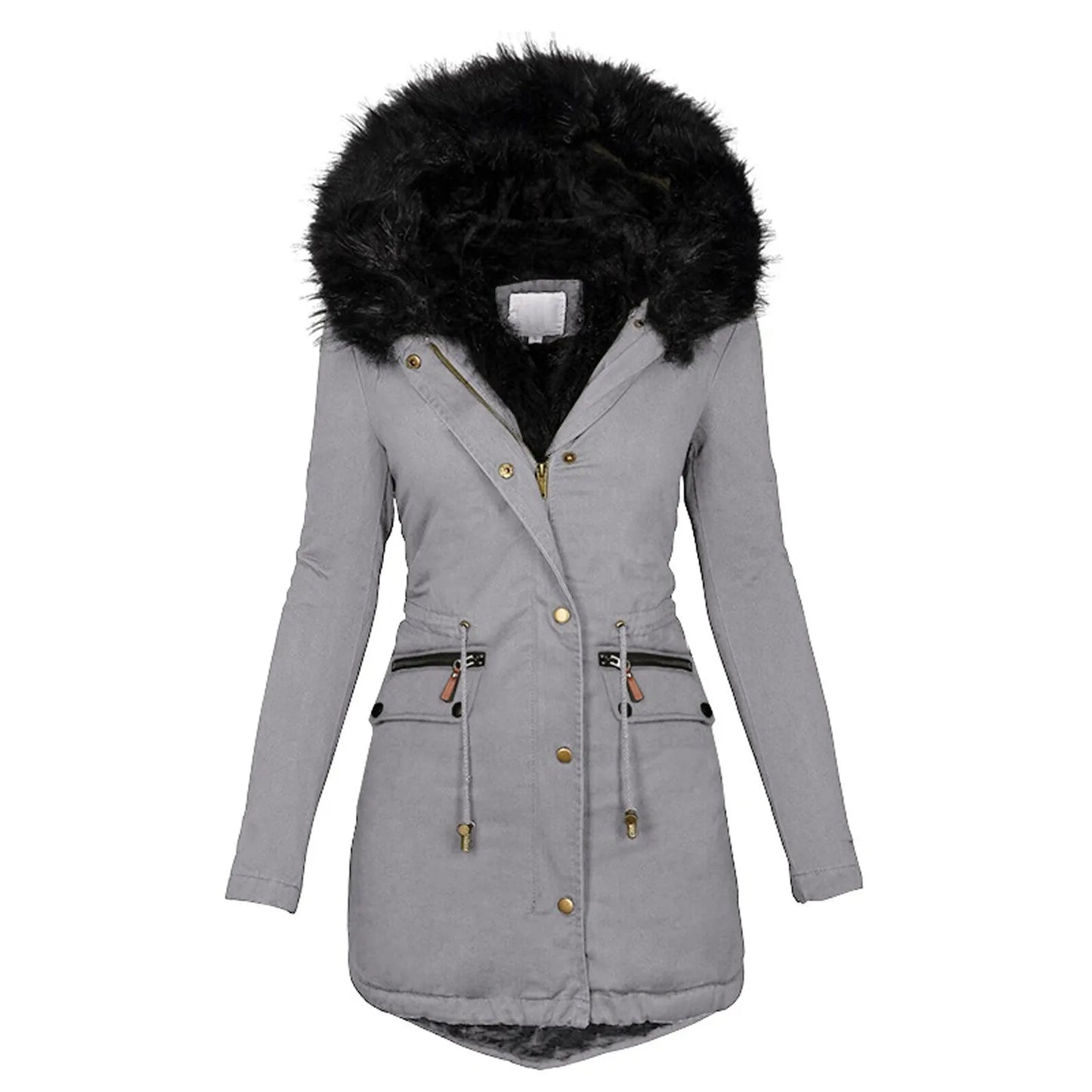 Fashion Jacket Parka Women Velvet Parka Coat With Drawstring Pockets Thick Warm Winter Jackets for Women 2023 Down Jackets