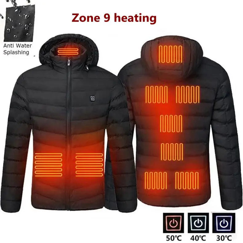 2021 NWE Men Winter Warm USB Heating Jackets Smart Thermostat Pure Color Hooded Heated Clothing Waterproof  Warm Jackets