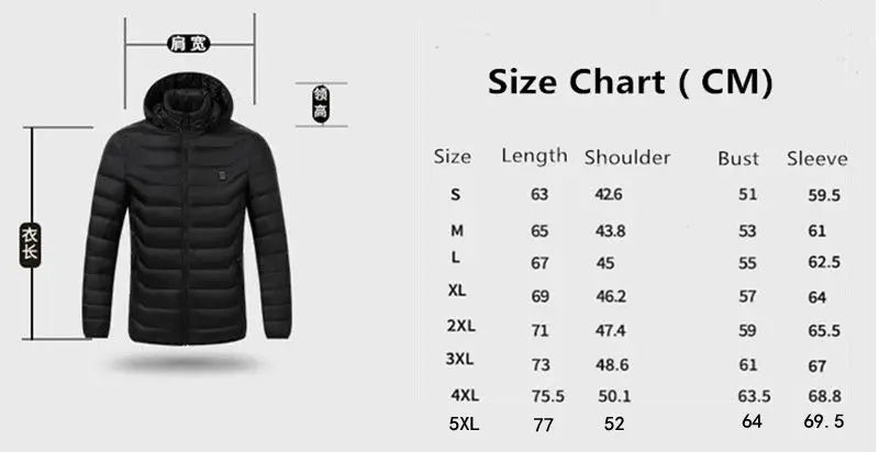 2021 NWE Men Winter Warm USB Heating Jackets Smart Thermostat Pure Color Hooded Heated Clothing Waterproof  Warm Jackets