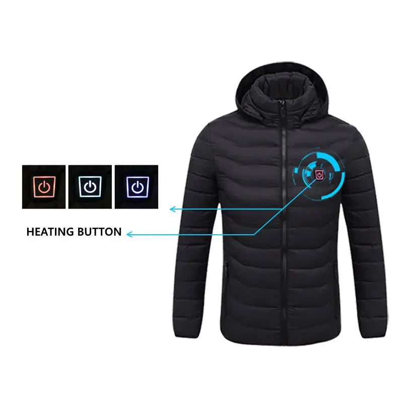 2021 NWE Men Winter Warm USB Heating Jackets Smart Thermostat Pure Color Hooded Heated Clothing Waterproof  Warm Jackets