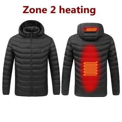 2021 NWE Men Winter Warm USB Heating Jackets Smart Thermostat Pure Color Hooded Heated Clothing Waterproof  Warm Jackets