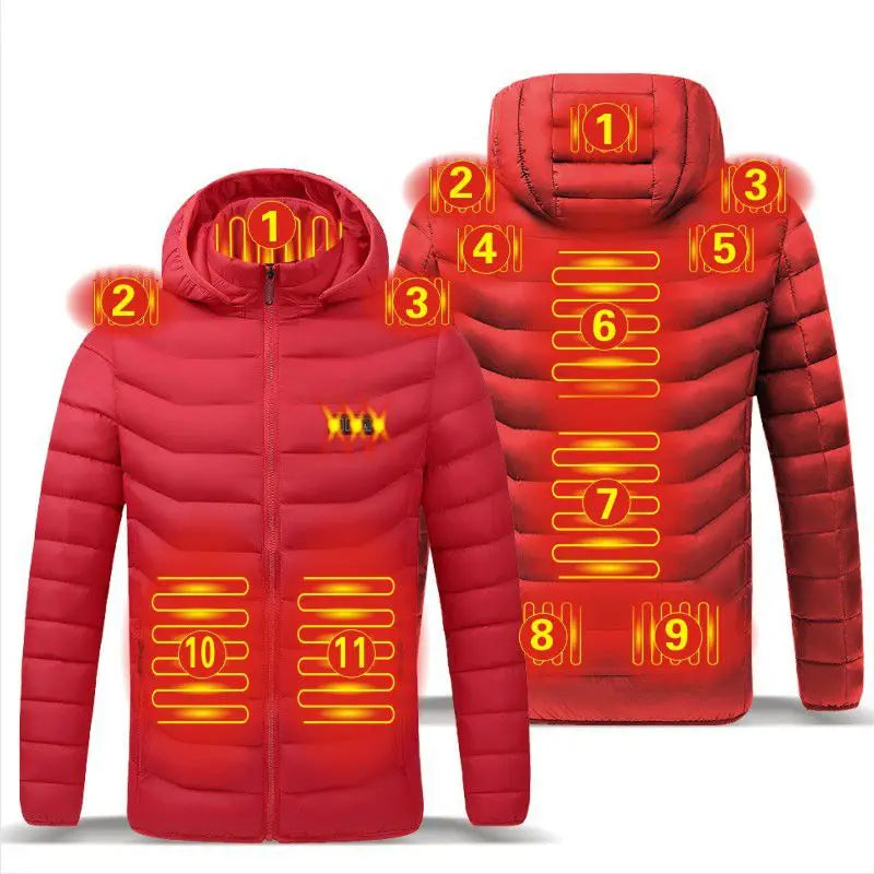 2021 NWE Men Winter Warm USB Heating Jackets Smart Thermostat Pure Color Hooded Heated Clothing Waterproof  Warm Jackets