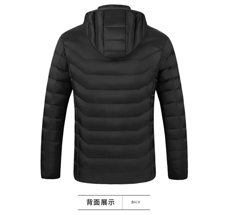 2021 NWE Men Winter Warm USB Heating Jackets Smart Thermostat Pure Color Hooded Heated Clothing Waterproof  Warm Jackets