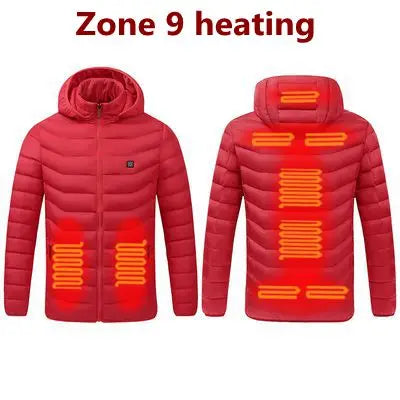 2021 NWE Men Winter Warm USB Heating Jackets Smart Thermostat Pure Color Hooded Heated Clothing Waterproof  Warm Jackets