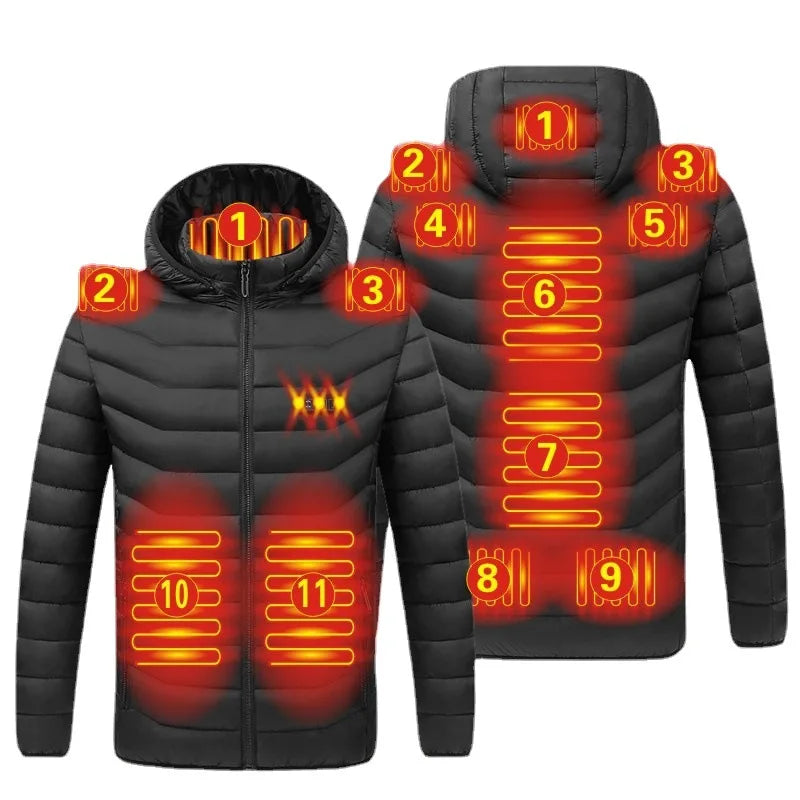 2021 NWE Men Winter Warm USB Heating Jackets Smart Thermostat Pure Color Hooded Heated Clothing Waterproof  Warm Jackets