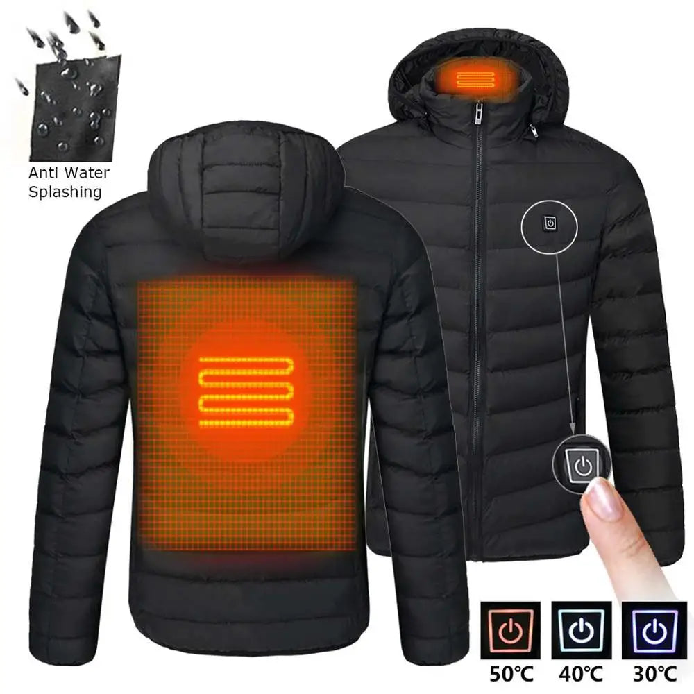 2021 NWE Men Winter Warm USB Heating Jackets Smart Thermostat Pure Color Hooded Heated Clothing Waterproof  Warm Jackets