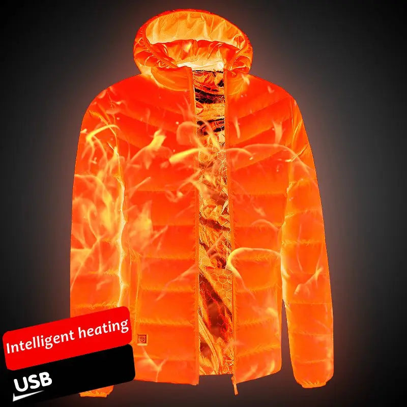 2021 NWE Men Winter Warm USB Heating Jackets Smart Thermostat Pure Color Hooded Heated Clothing Waterproof  Warm Jackets