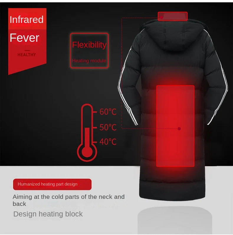 Winter smart warm down jacket electric men and women over the knee long clothing