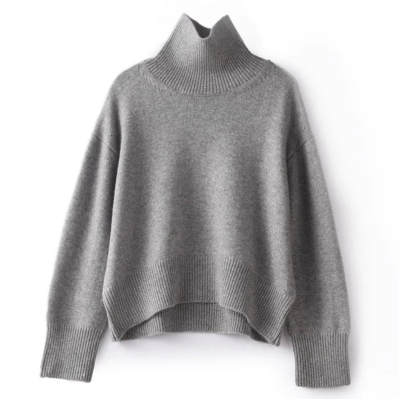 Autumn and winter new 100% pure cashmere sweater women's thick turtleneck sweater pullover loose knit sweater