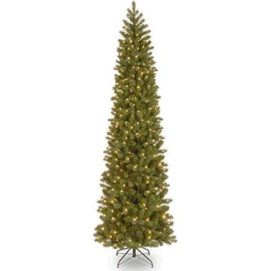 Artificial Slim Downswept Christmas Tree, Green, Douglas Fir, Dual Color LED Lights, Includes PowerConnect and Stand, 9 feet