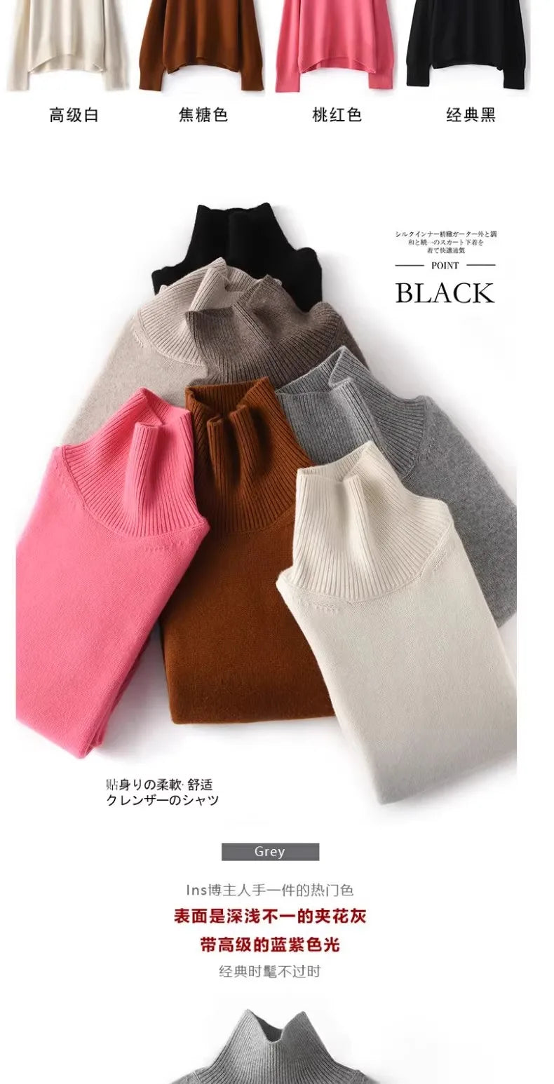 Autumn and winter new 100% pure cashmere sweater women's thick turtleneck sweater pullover loose knit sweater