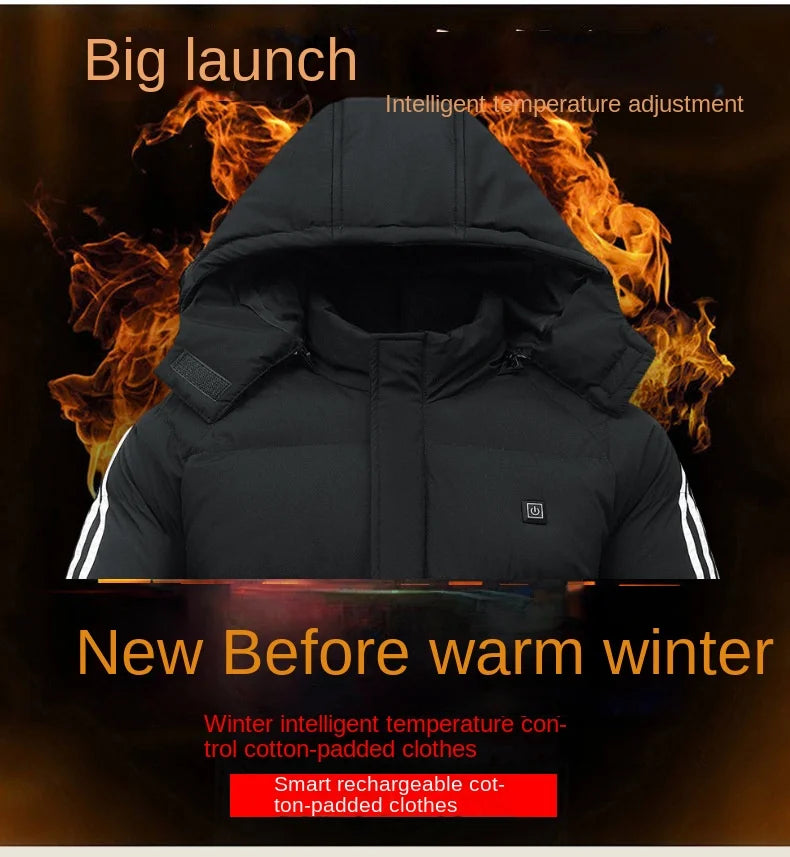 Winter smart warm down jacket electric men and women over the knee long clothing