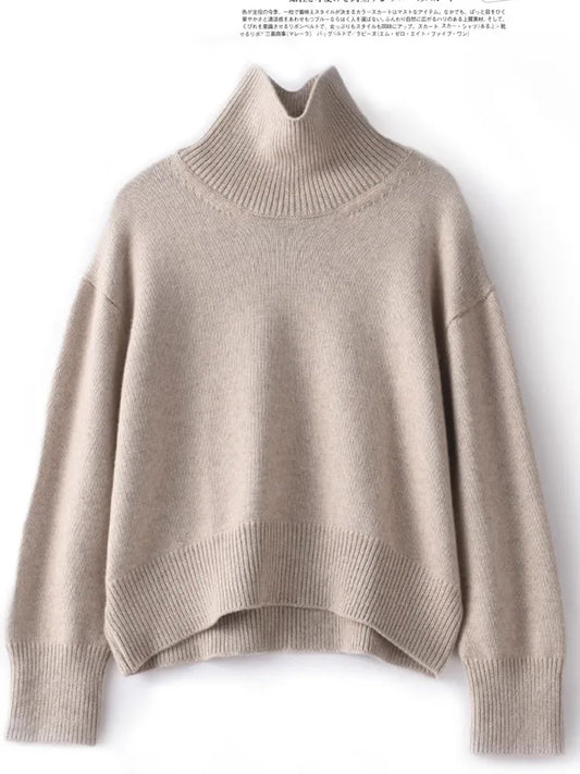 Autumn and winter new 100% pure cashmere sweater women's thick turtleneck sweater pullover loose knit sweater