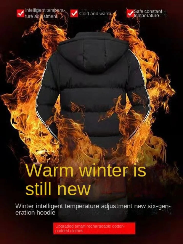 Winter smart warm down jacket electric men and women over the knee long clothing