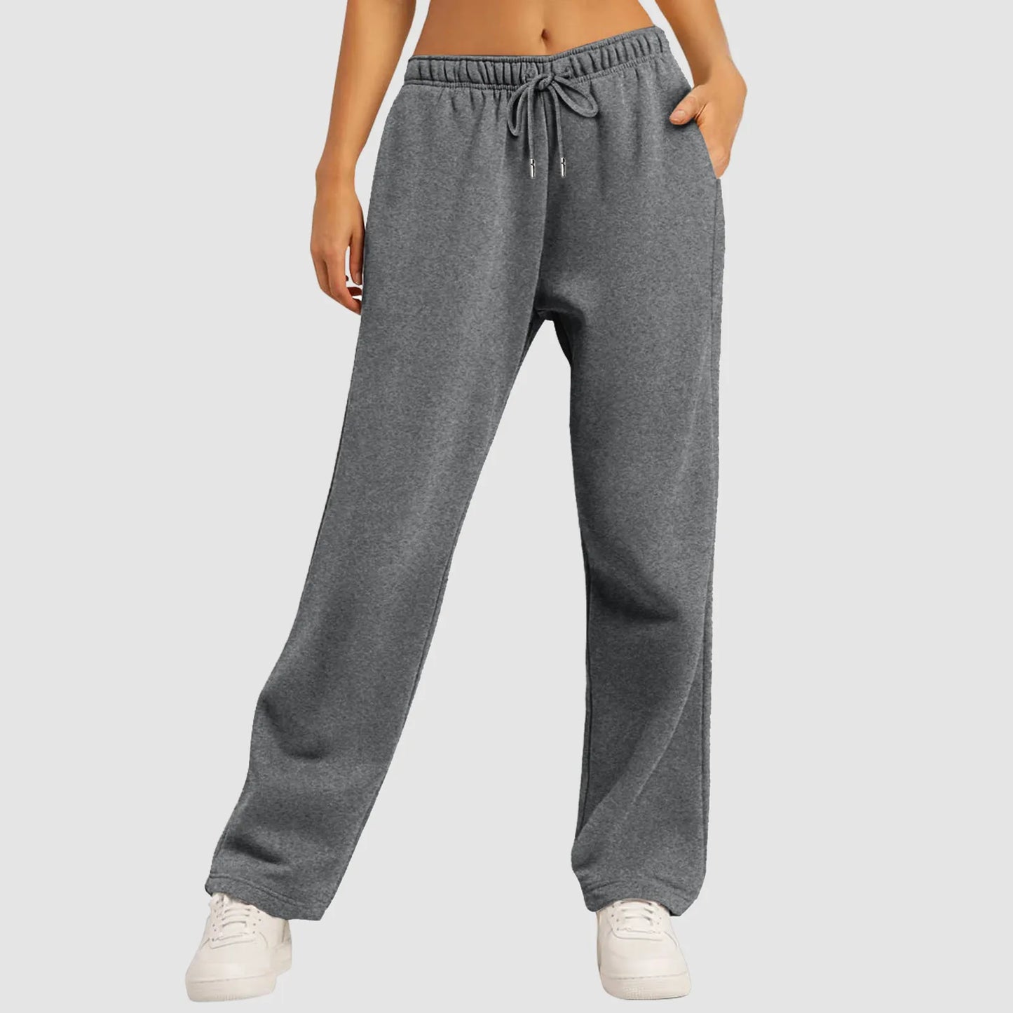 Women’s Wide Leg Pants Fleece Lined Sweatpants Travel Basic Bottom Workout High Waisted All-Match Fitness Joggers Straight Pants