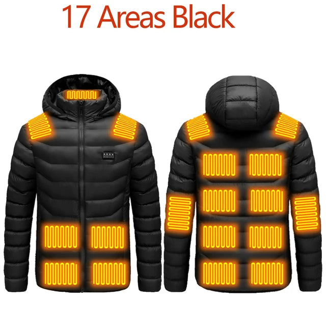 2021 NWE Men Winter Warm USB Heating Jackets Smart Thermostat Pure Color Hooded Heated Clothing Waterproof  Warm Jackets