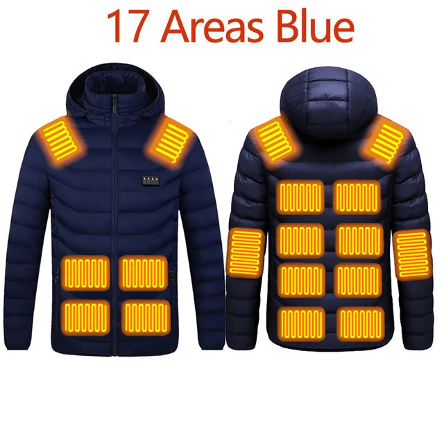 2021 NWE Men Winter Warm USB Heating Jackets Smart Thermostat Pure Color Hooded Heated Clothing Waterproof  Warm Jackets