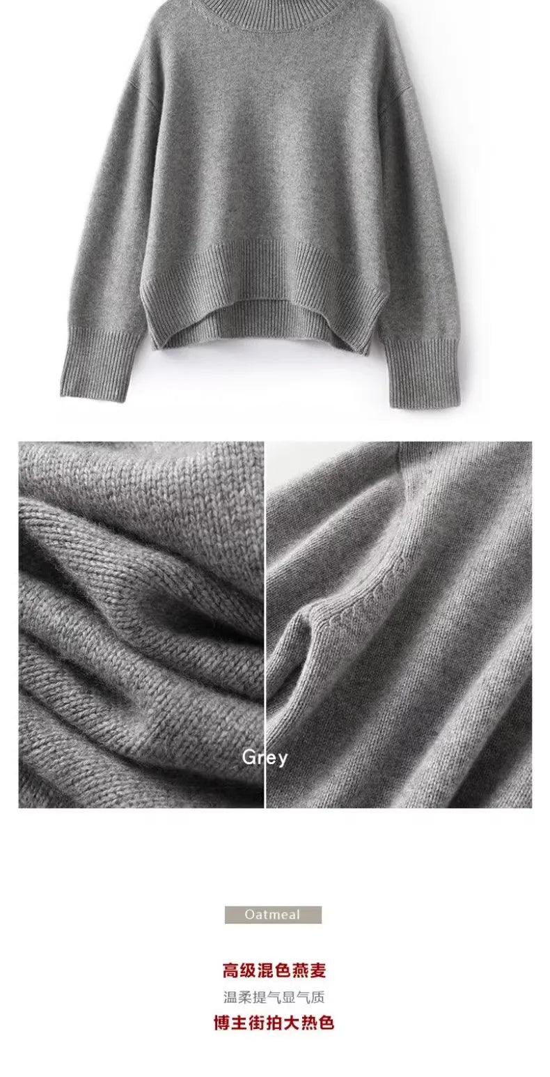 Autumn and winter new 100% pure cashmere sweater women's thick turtleneck sweater pullover loose knit sweater