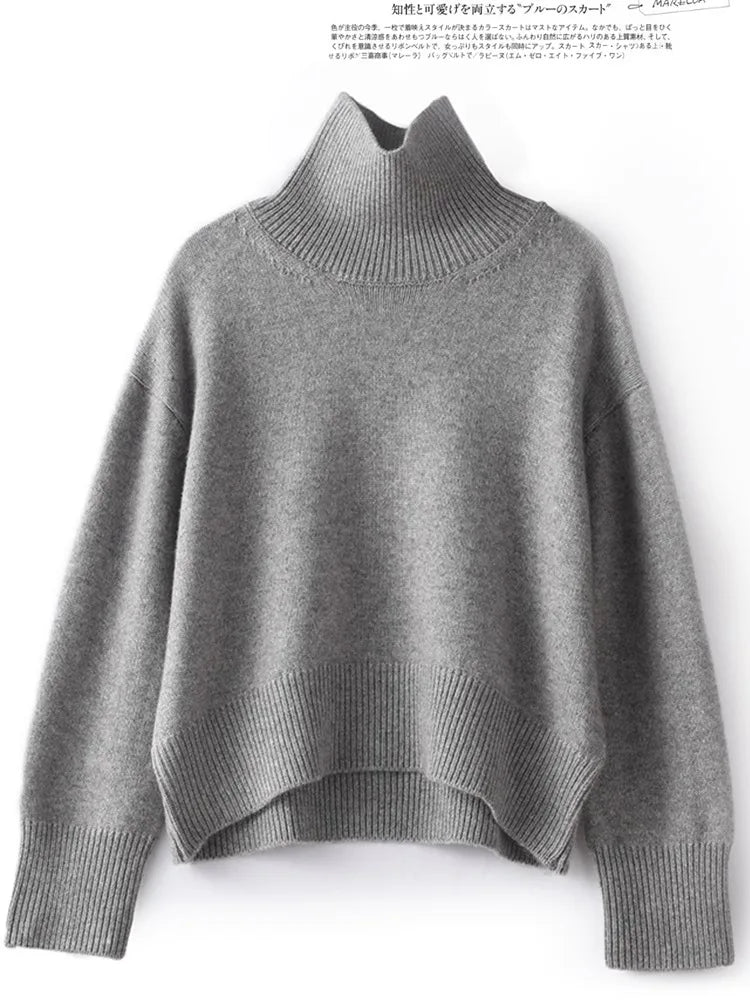 Autumn and winter new 100% pure cashmere sweater women's thick turtleneck sweater pullover loose knit sweater