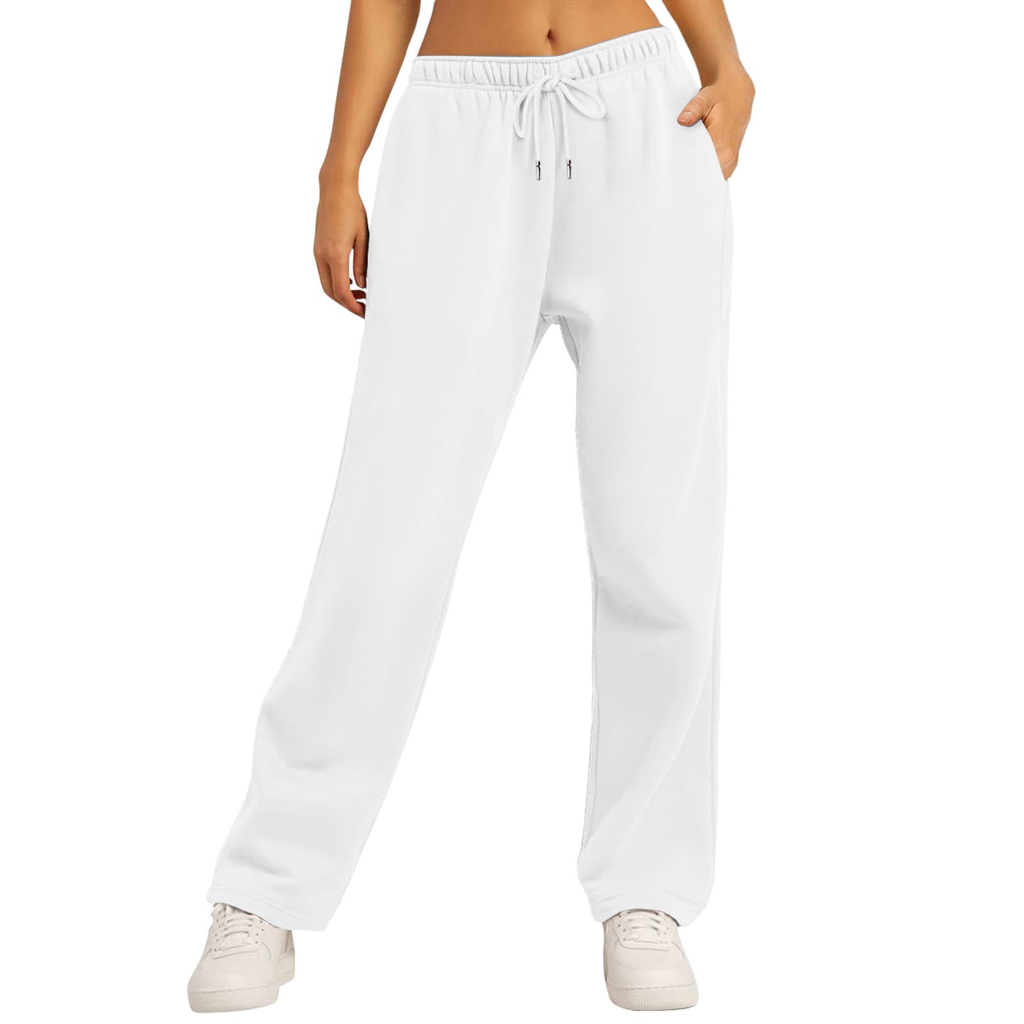 Women’s Wide Leg Pants Fleece Lined Sweatpants Travel Basic Bottom Workout High Waisted All-Match Fitness Joggers Straight Pants