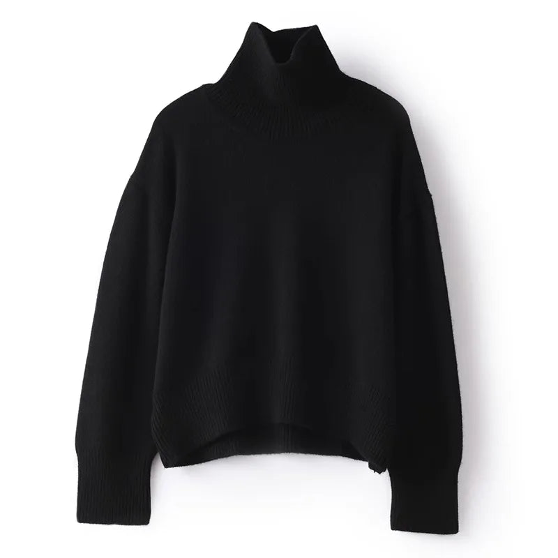 Autumn and winter new 100% pure cashmere sweater women's thick turtleneck sweater pullover loose knit sweater