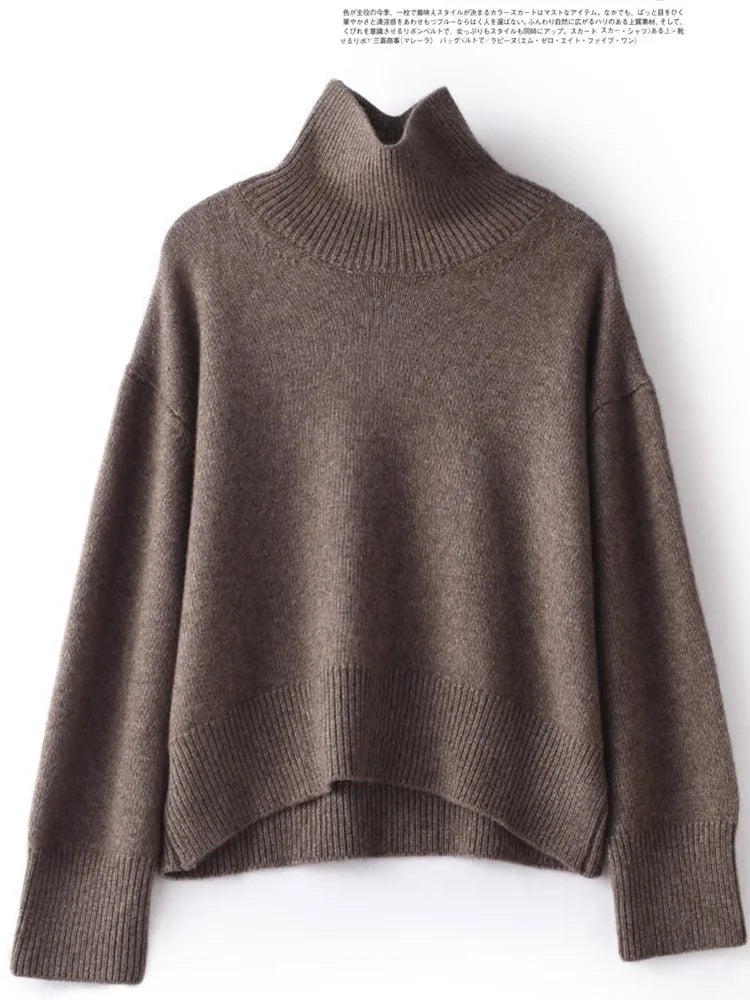 Autumn and winter new 100% pure cashmere sweater women's thick turtleneck sweater pullover loose knit sweater