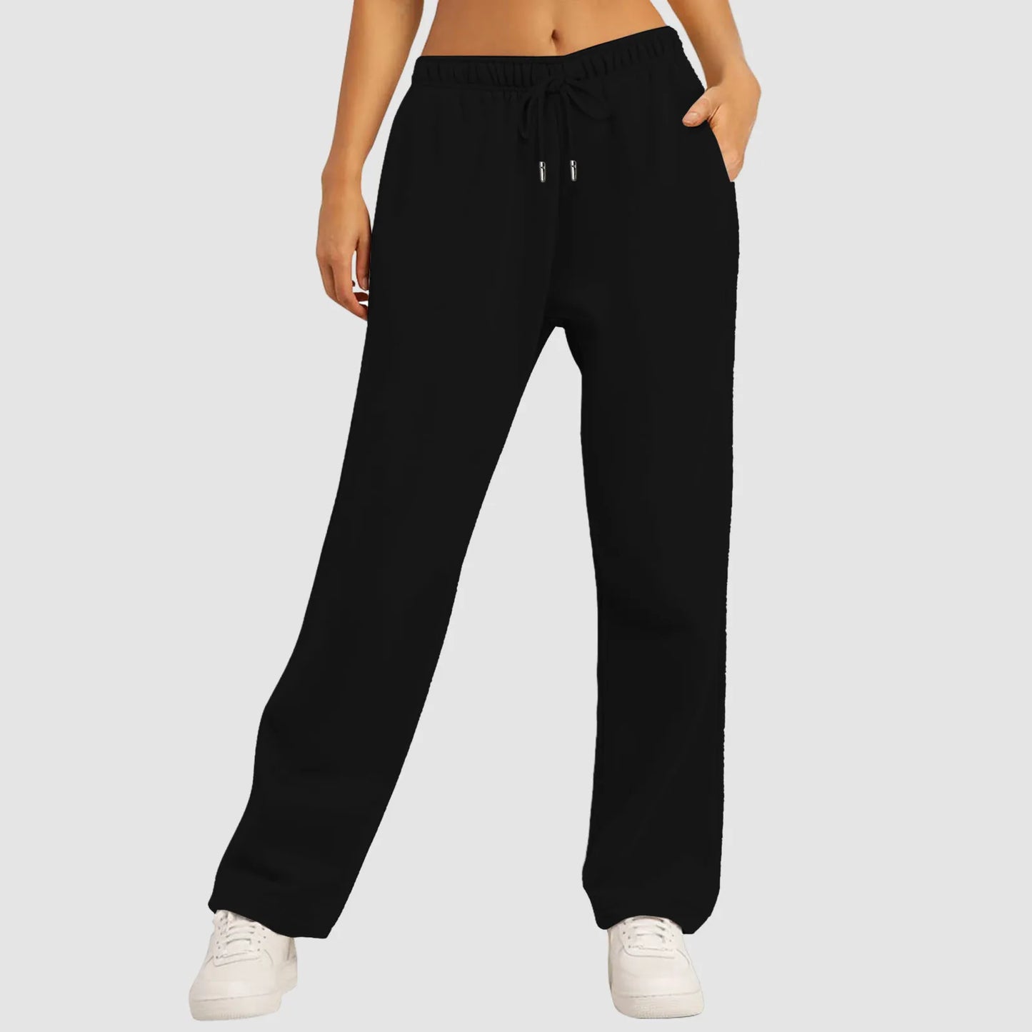 Women’s Wide Leg Pants Fleece Lined Sweatpants Travel Basic Bottom Workout High Waisted All-Match Fitness Joggers Straight Pants