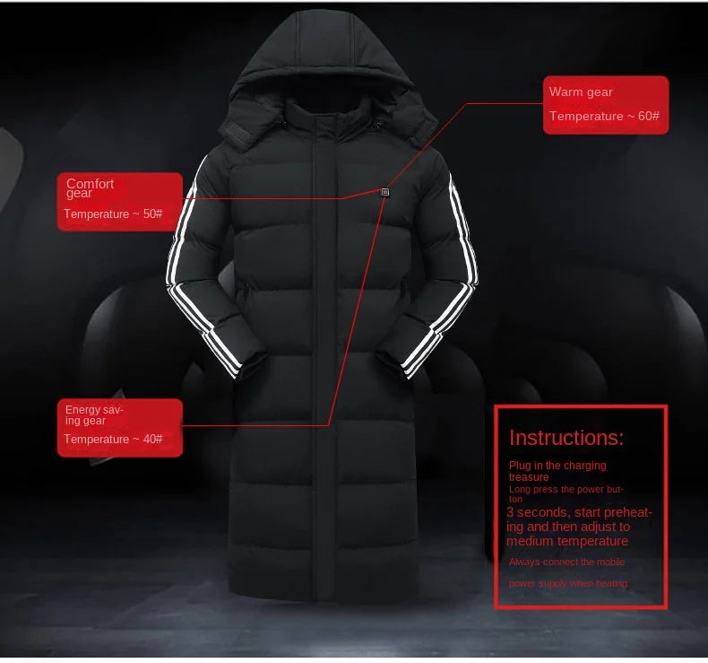 Winter smart warm down jacket electric men and women over the knee long clothing