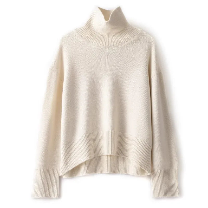 Autumn and winter new 100% pure cashmere sweater women's thick turtleneck sweater pullover loose knit sweater