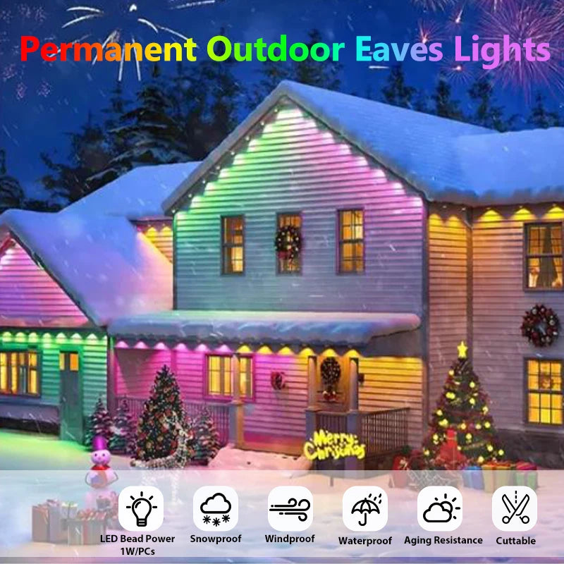 Outdoor Smart Eave Light 30LED15m 24V RGBIC Multi-Function App Control Christmas Decor Garden Garlands Halloween Holiday DIY