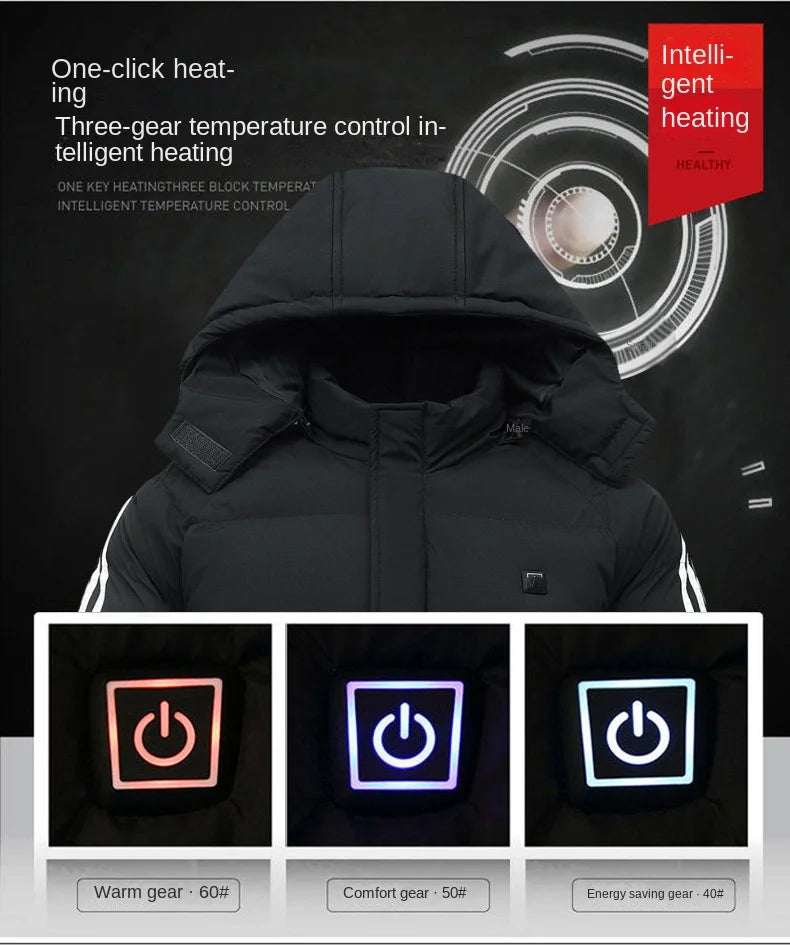 Winter smart warm down jacket electric men and women over the knee long clothing