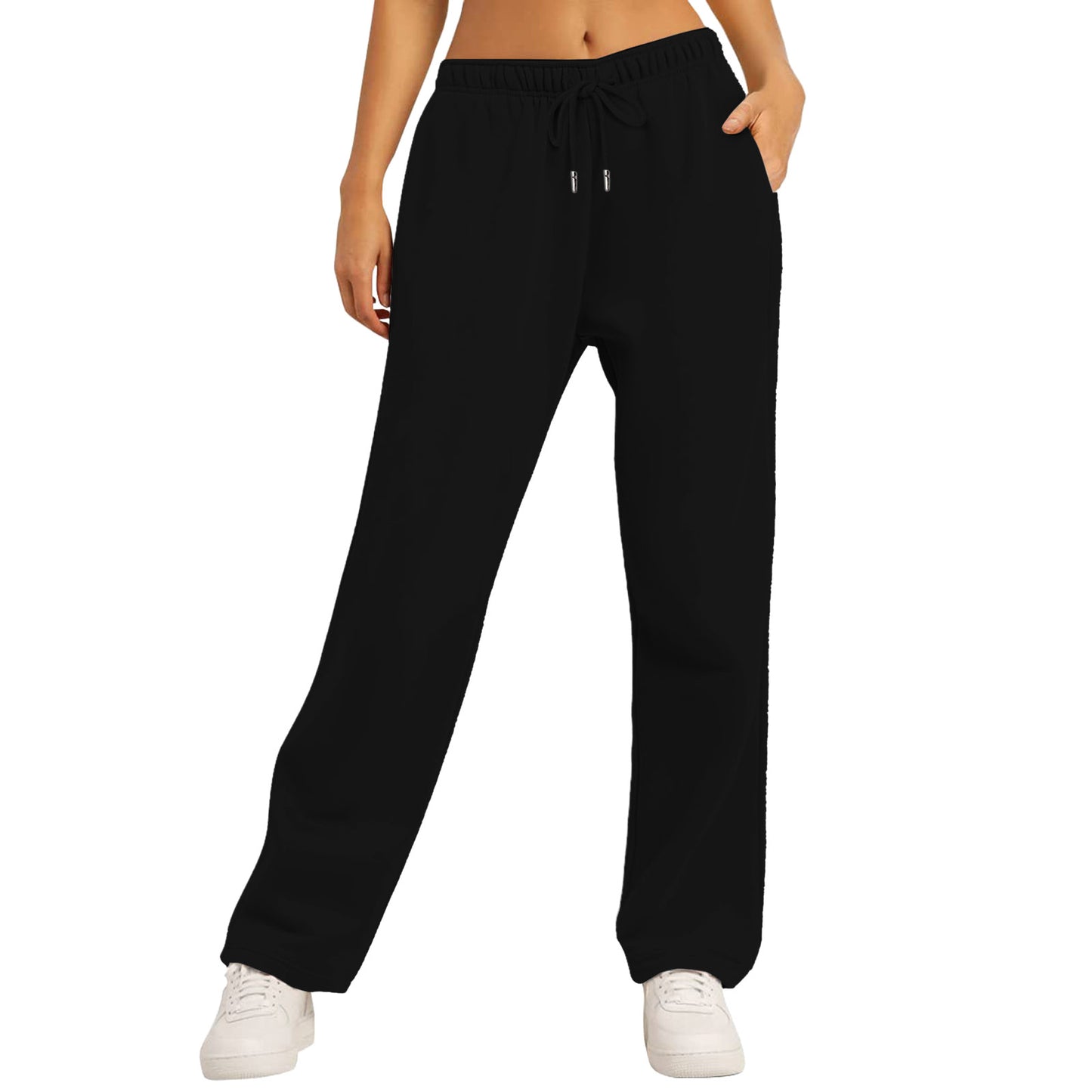 Women’s Wide Leg Pants Fleece Lined Sweatpants Travel Basic Bottom Workout High Waisted All-Match Fitness Joggers Straight Pants