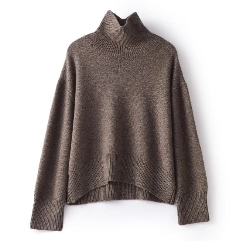 Autumn and winter new 100% pure cashmere sweater women's thick turtleneck sweater pullover loose knit sweater