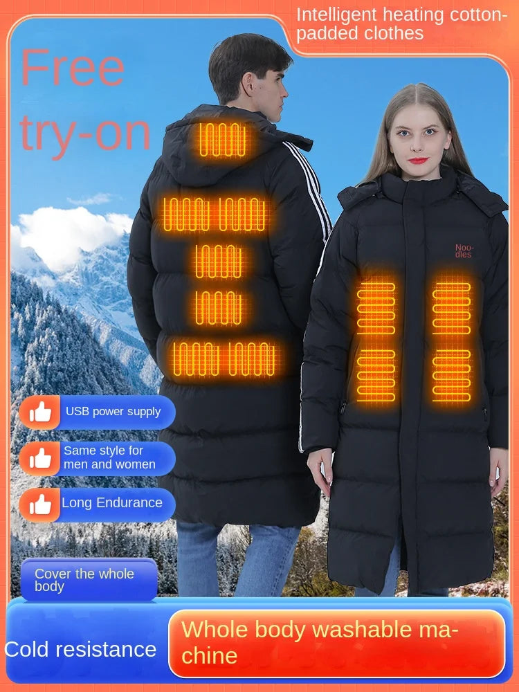 Winter smart warm down jacket electric men and women over the knee long clothing