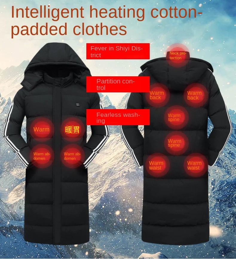 Winter smart warm down jacket electric men and women over the knee long clothing