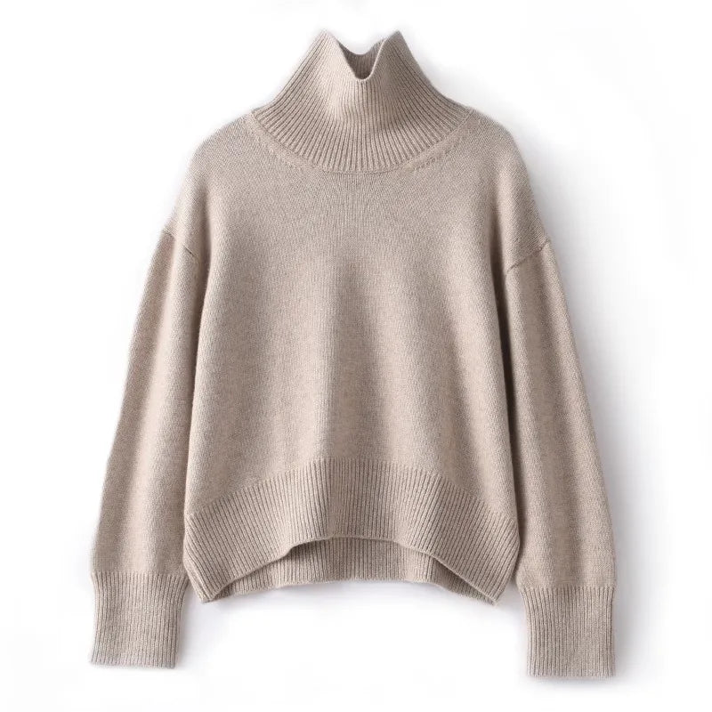 Autumn and winter new 100% pure cashmere sweater women's thick turtleneck sweater pullover loose knit sweater