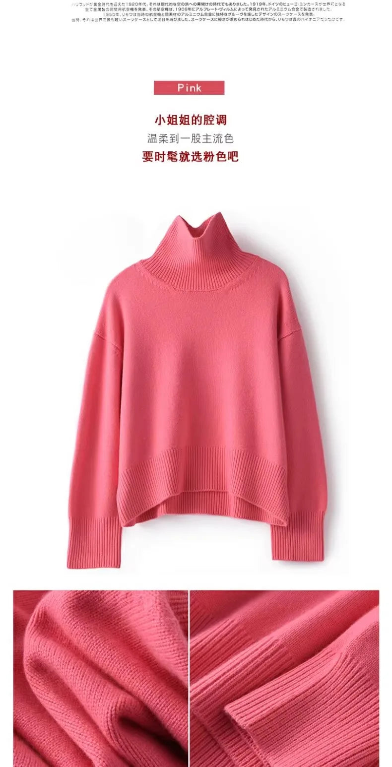 Autumn and winter new 100% pure cashmere sweater women's thick turtleneck sweater pullover loose knit sweater