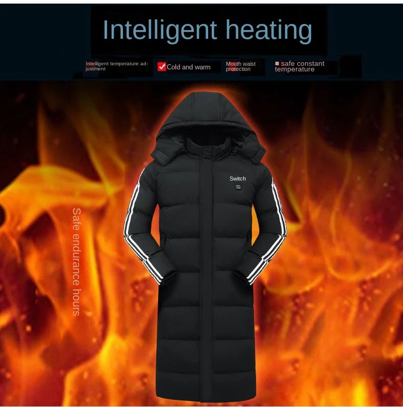 Winter smart warm down jacket electric men and women over the knee long clothing