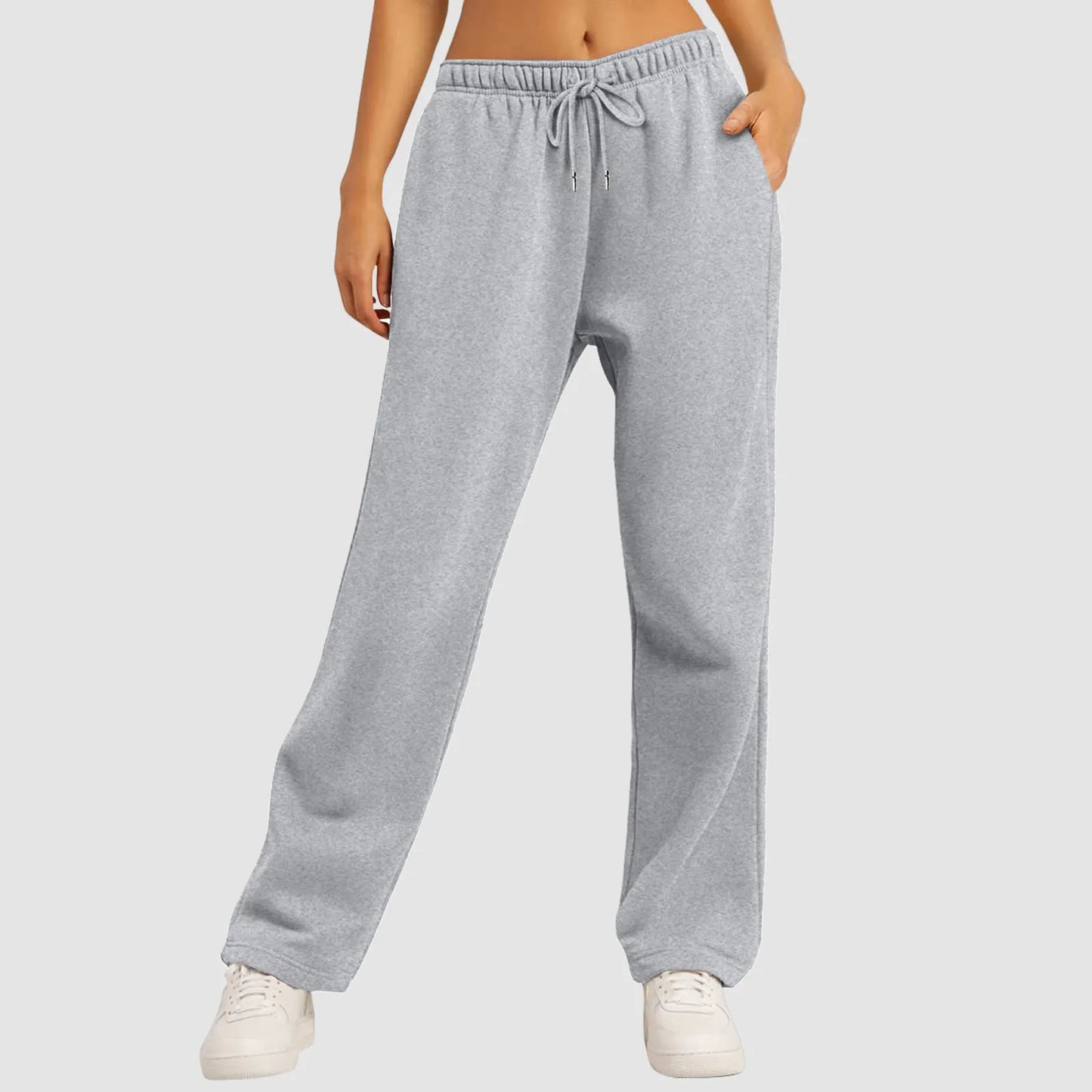 Women’s Wide Leg Pants Fleece Lined Sweatpants Travel Basic Bottom Workout High Waisted All-Match Fitness Joggers Straight Pants